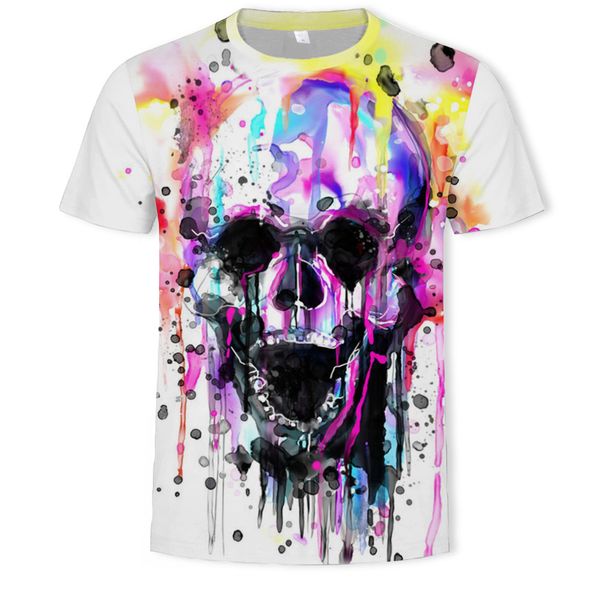 

mens designer color skull pattern digital printing t-shirt slim short sleeve, White;black