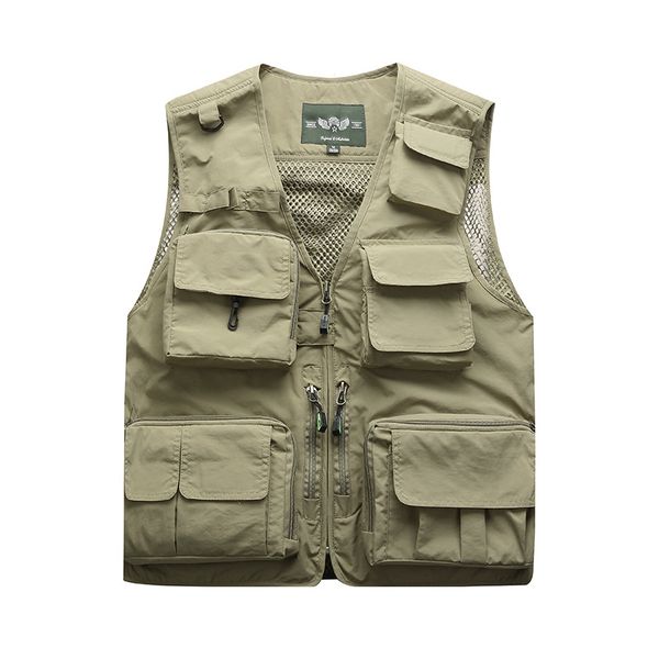 

7 colors men's quick dry mesh multi-pocket vest pgraphy advertising fishing mountaineering rock climbing reporter waistcoat, Gray;blue