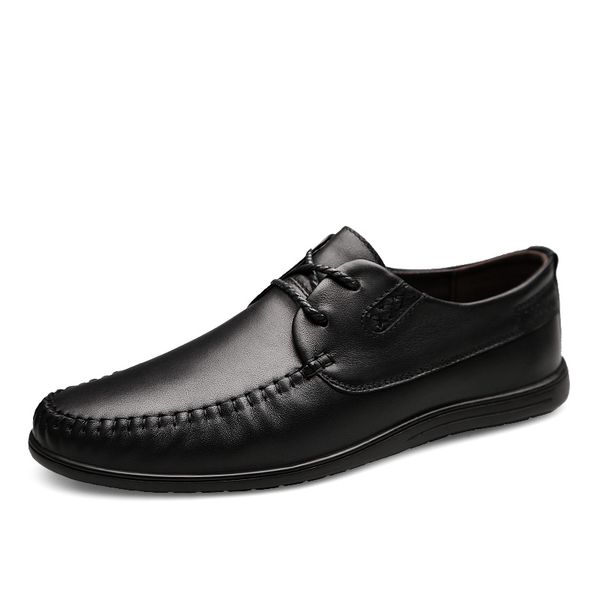 

outdoor men casual shoes genuine leather brogue shoes mens designer solid classic fashion male lace up flats leather men, Black