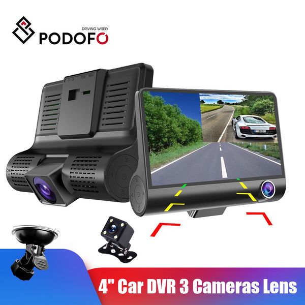 

podofo dash cam 4.0 inch hd dash camera dual lens video recorder 3 cameras lens auto dvrs cam car dvr support rear camera