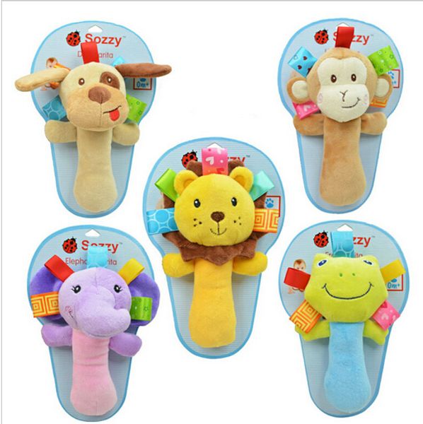 

infant animal hand bell baby rattles plush stuffed toy children mobiles sounding educational handbell 5 choice ing