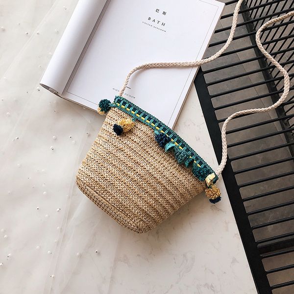 

female straw beach bag bucket crossbody bags for women 2019 summer wicker handbags ladies rattan shoulder messenger bag