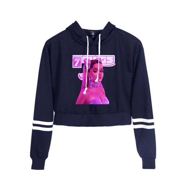 

woman cropped hoodie cute harajuku cartoon pattern striped print hoodie sweatshirt long sleeve casual sweatshirt short, Black