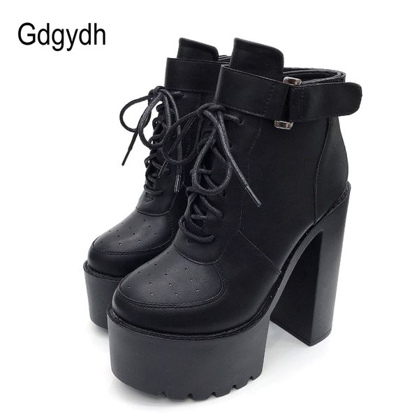 

gdgydh russian shoes black platform boots women zipper autumn high heels shoes lace up ankle boots white rubber sole