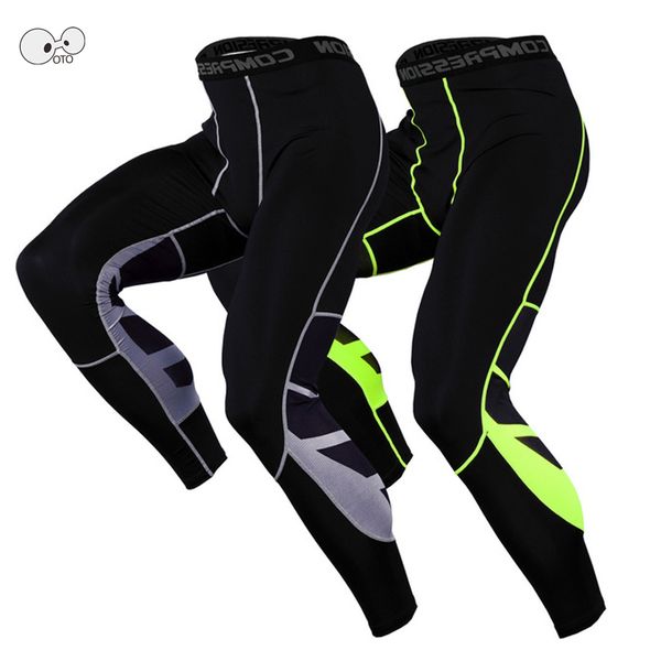 

men's ankle length tights-fitting sports leggings quick dry compression running pants fitness sportswear gym training trousers, Black;blue