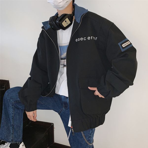 

2019 spring and summer new korean version of the trend of simple couples double collar casual jacket streetwear windbreaker, Black;brown