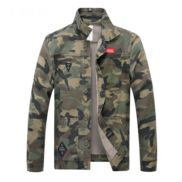 Songsanding homens camuflagem jeans jaqueta magro encaixar camo jaquetas para homem jaquetas de camionete outerwear casaco tamanho s-4xl desligar