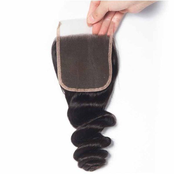 

9а малайзии бразильский индийский девы волос человека weave закрытия свободная волна натуральный черный 4x4 кружева закрытия средней свободн, Black