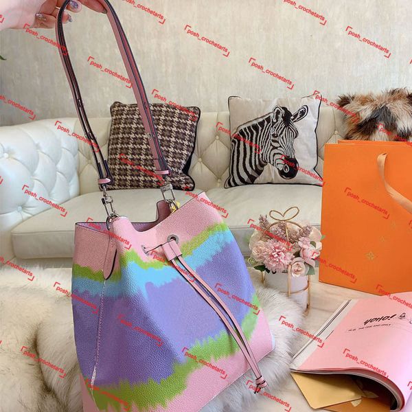 

chic designer bucket bag pastel drawstring tie dye bucket bag for women's designer luxury purses fashion tie dye bags for summer