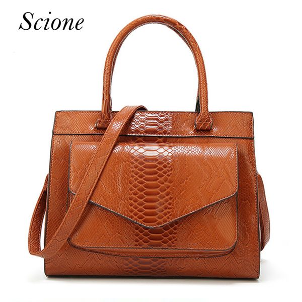 

women leather handbags casual brown tote bags unique design serpentine pattern crossbody bag large capacity handle bag