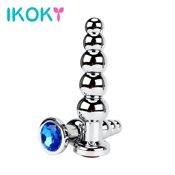 Aço Inoxidável IKOKY Próstata Massagem Butt Plug Pesado Ânus Beads com 5 Bolas Brinquedos Sexuais para Homens e Mulheres Gay Metal Anal Plugues Y18110402