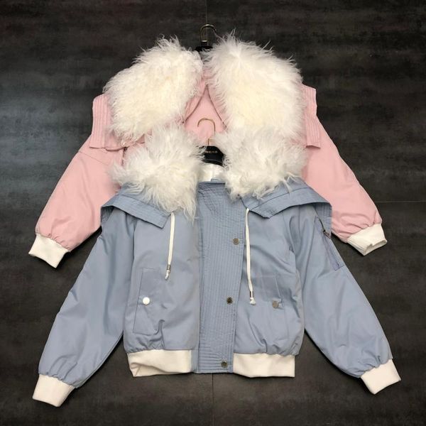 

winter 2019 new lamb fur collar zipper hooded bomber jacket women's cotton-padded jacket short parka clothes female outwear, Black