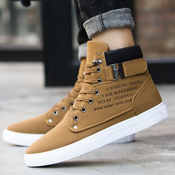 

men's sneakers 2019 h autumn and winter matte leather high men's shoes large size size 47 retro casual men's boots male, Black