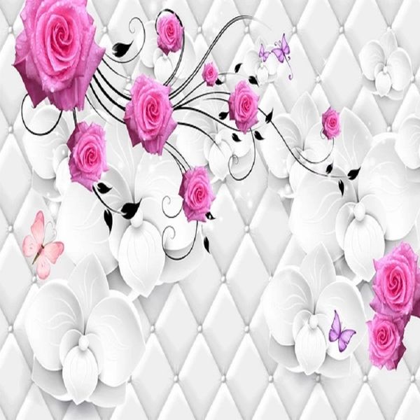 

custom large mural 3d wallpaper modern creative 3d expansion space rose soft foreskin pattern tv back wall decor 5d embossed