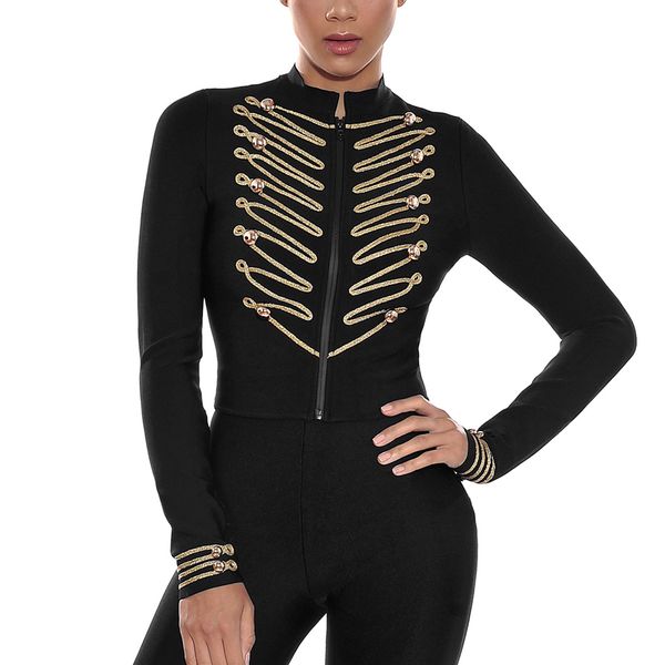 

seamyla 2018 new fashion runway coats black long sleeve embroidery button bandage coats women short style bodycon club outerwear, Black;brown