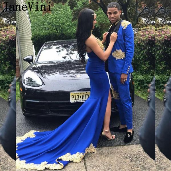 Janevini Long Royal Blue Mermaid Prom Dress For Black Girls 2019