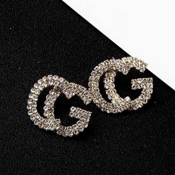 

Оптовая Известный Бренд Пустотелые Буквы Gg Серьги Bling Bling Хрустальные Ушные Шпиль