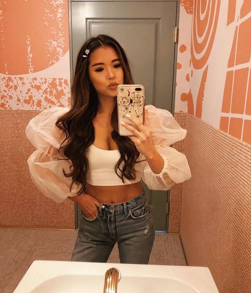 

женщины блуза женской одежды весна женщина сетка срощенная блуза puff рукав и блузки белого sexy vintage рубашка crop top, White