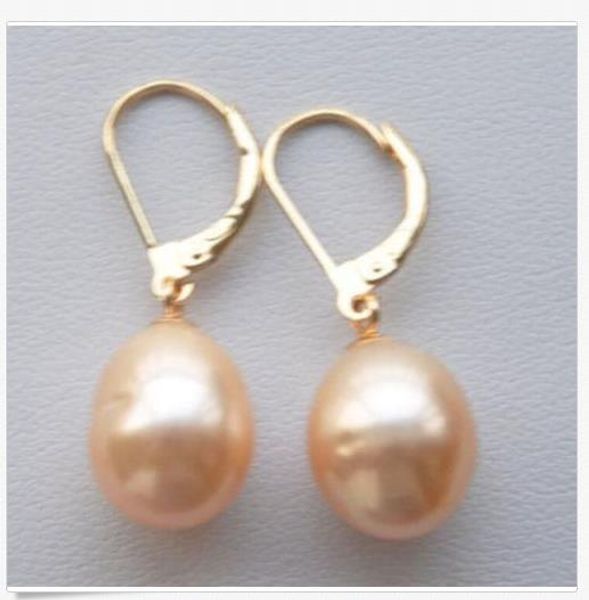 

a pair 10-12mm australian south sea pink pearl earring 14k yellow gold hook, Silver