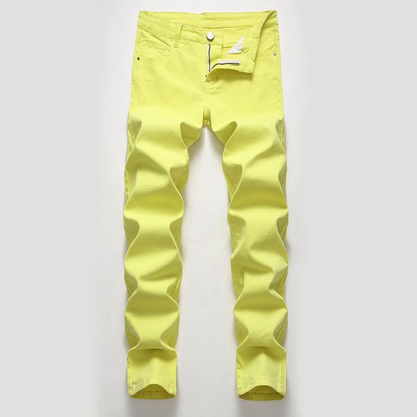 

mens designer yellow jeans slim stretch denim pants, Blue