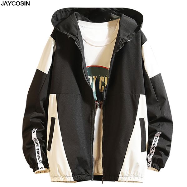 

klv hooded jackets men new patchwork color block pullover jacket fashion tracksuit men hip hop coat streetwear jacket 9805, Black;brown
