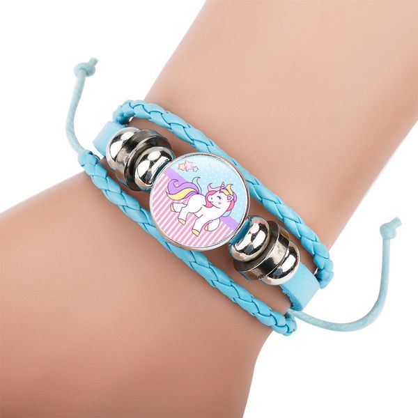 

2018 cute cartoon unicorn men bracelets time gem women bracelet bangles handmade cowhide gift for children, Black