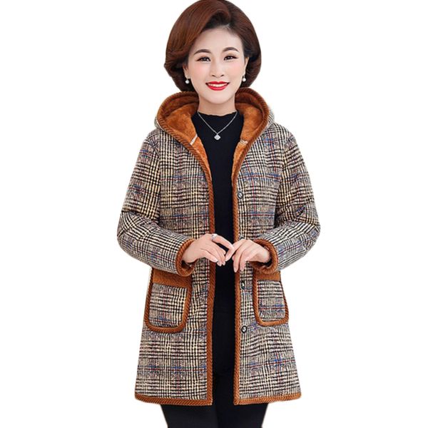 

winter women jacket new print hooded outerwear thicken warm middle-aged mother clothes plus size 5xl 6xl cotton padded coats 211, Black