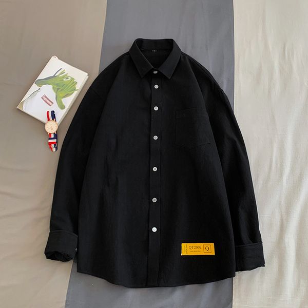 

acag2020 new gentleman solid color men's shirts men's british style gentleman clothes harajuku-style casual handsome wear, White;black