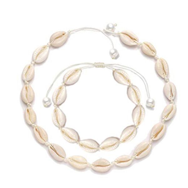 

natural pearl shells necklaces set girl necklace pendant beach shell necklaces set necklace rope shell handmade rope, Silver