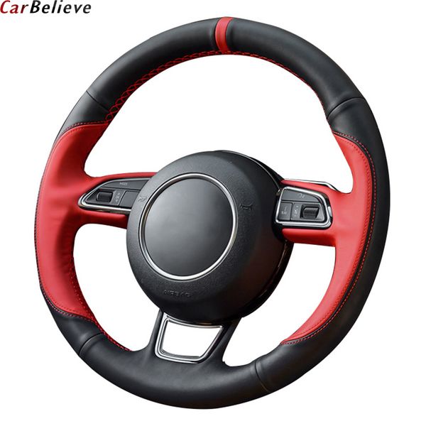

car believe genuine leather car steering wheel cover for a5 sportback a3 8p q3 q5 q7 a4 a6 steering wheel accessories