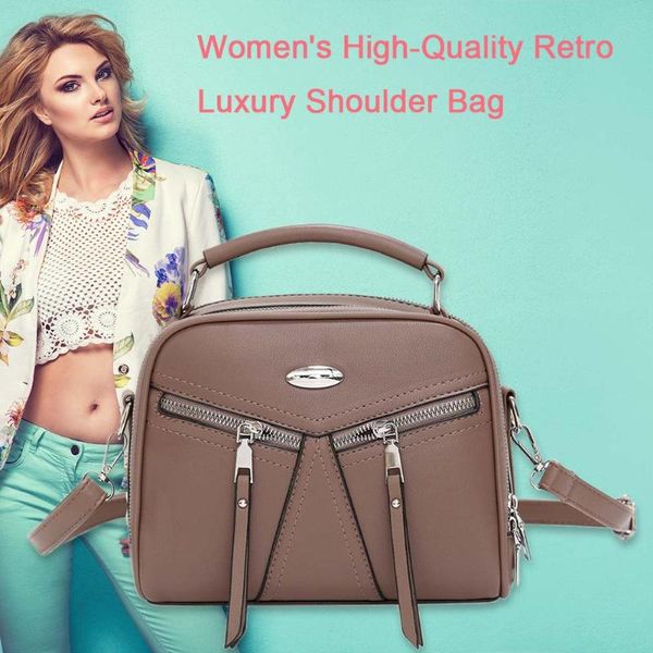 

solid color shoulder crossbody bag fashion women pu leather double layer zipper handle messenger shell shape bags