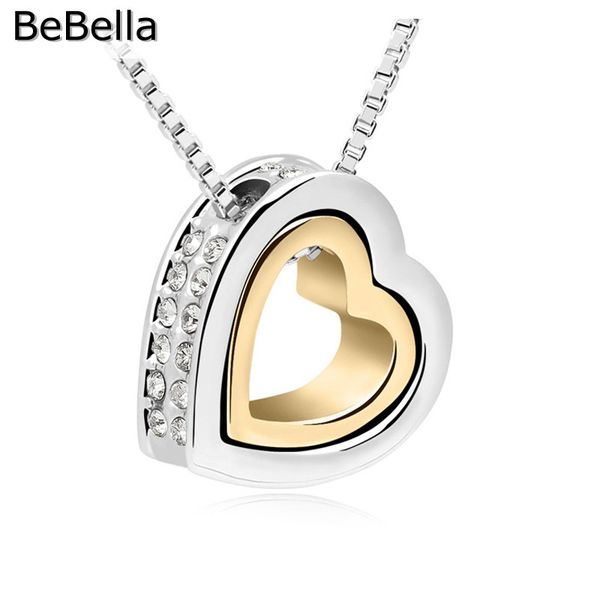 

pendant necklaces bebella double metal color heart in necklace with czech crystal for women girl fashion jewelry christmas gift 2021, Silver