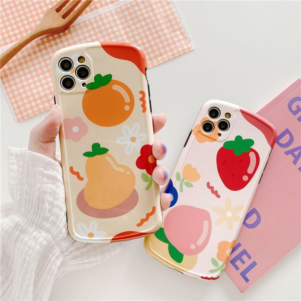 

cartoon peach orange strawberry summer fruit lovely full cover mobile phone case cover for iphone 11 pro max 6 6s 7 8 plus x xr xs max