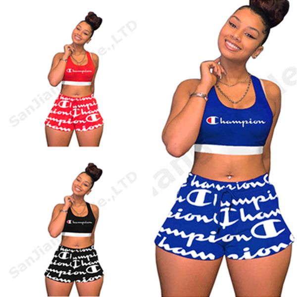 

Women champion letter print crop tank hort 2 piece track uit ummer outfit leevele port wear yoga jogger et port uit cloth c3261