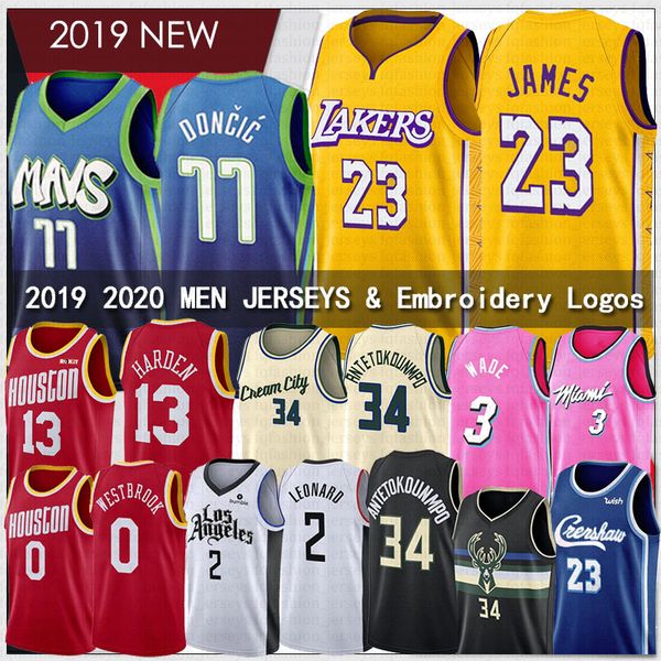 

lebron 23 james jerseys dwyane 3 wade luka 77 doncic kawhi 2 leonard russell 0 westbrook 13 harden giannis 34 antetokounmpo durant young, Black;red
