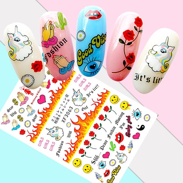 

diy nail art decoration cartoon design birds nails stickers cat animal stickers for nails accessoires slider inscriptions decal, Black