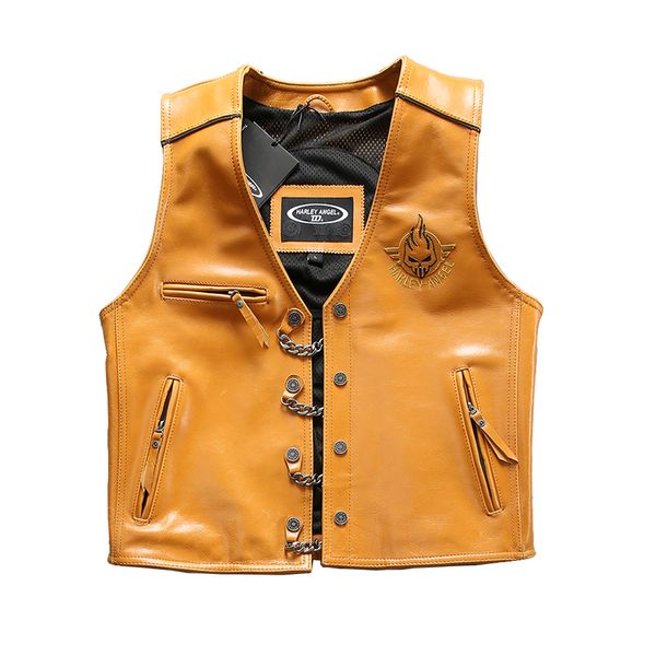 

ha-97107 read description asian size super motor rider vest mens cow leather vest genuine cowhide leather, Black;white