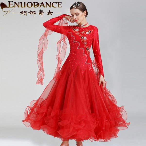 

new ballroom waltz modern dance dress ballroom dance competition dresses standard dancing clothes tango dress mq257, Black;red