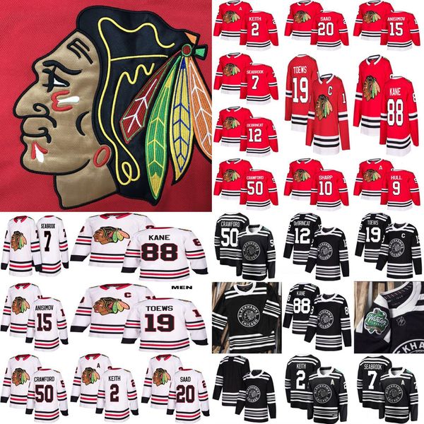

men women kids chicago blackhawks hockey 88 patrick kane 19 jonathan toews 2 keith 20 saad 12 alex debrincat red white jerseys s-3xl, Black;red