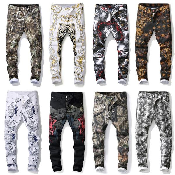 

2019 новых людей узкие джинсы вскользь тонкий байкер джинсы denim колено hole hiphop рваные штаны омывается высокое качество бесплатная дост, Blue