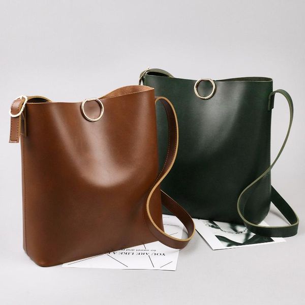 

solid color shoulder bags female pu leather bucket bag leisure shoulder bag women handbags purses