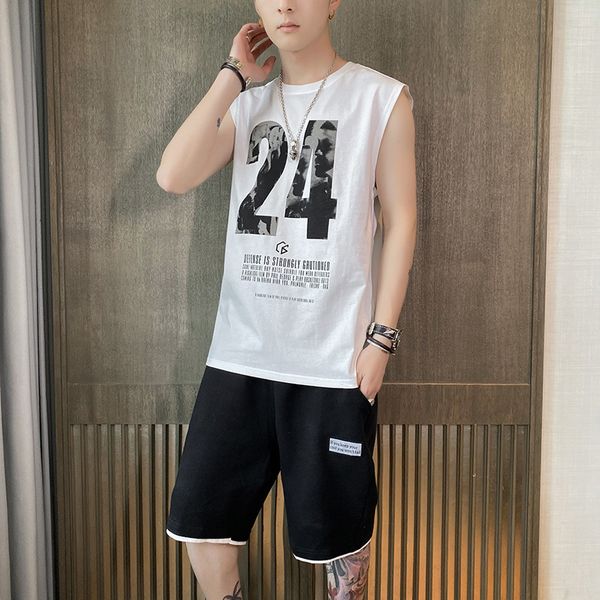 

men's tracksuits 2020 summer fashion mens letter print thin sleeveless two-piece suit casual men active loose tracksuit 10 styles size, Gray