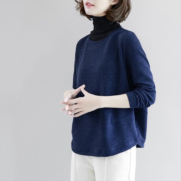 

turtleneck female 2019 autumn clothes underpants sweater t- sweater autumn long sleeve loose t-shirt all-match base shirt, White