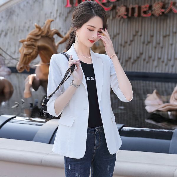

fashion casual ladies white blazer women half sleeve jackets work wear business clothes styles, White;black