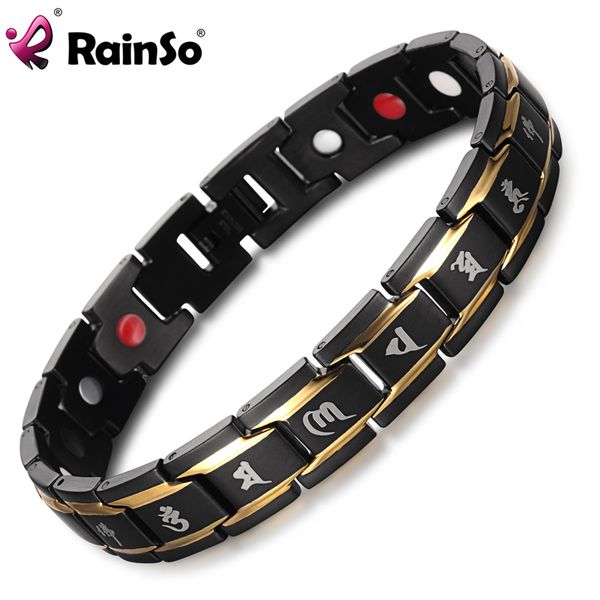 

link, chain 2021 healing magnetic men bracelets 316l stainless steel health care elements fir black gold buddhism rune letter bracelet