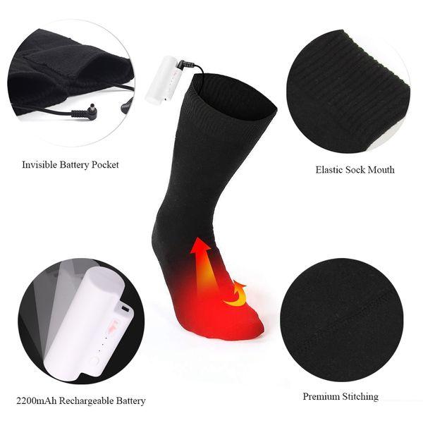 

wholesale-heated socks men women battery operated rechargeable electric heating socks winter warm sock for cycling driving fishing camping, Black