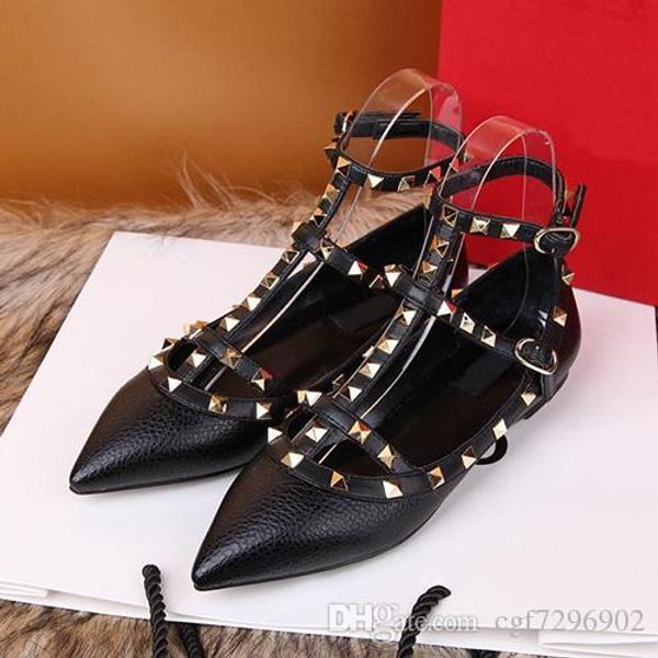 

lychee real leather cow leather fashion ladies designer sandals european style shoes flat with box, Black