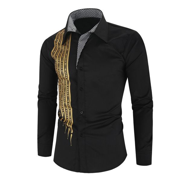 

men's shirt new fashion leisure printing single breasted splice printed business cool shirt streetwear camisa masculina l5010925, White;black