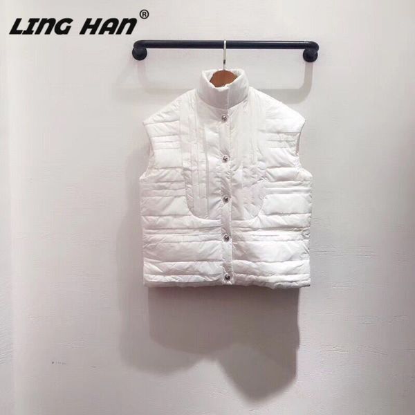 

linghan winter casual white cotton vest women's fashion multi-layer side sleeveless vest jacket designer runway new, Black;white