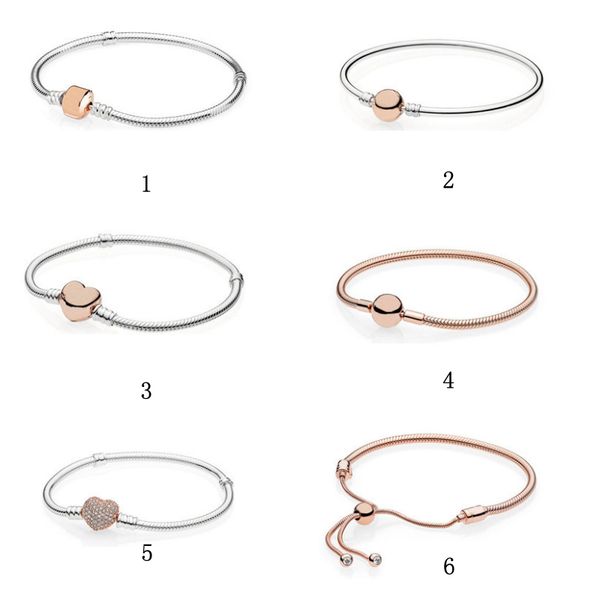 

2019 fit european pandora 925 silver circular heart love beads bracelet snake bone chain classic rose gold beads bracelet jewelry wholesale, Black
